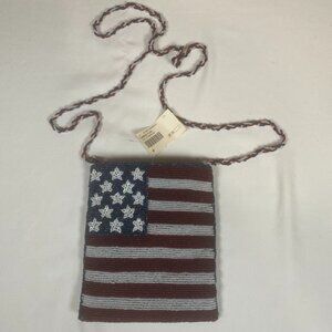 USA Flag Beaded Crossbody Bag Red White Blue
